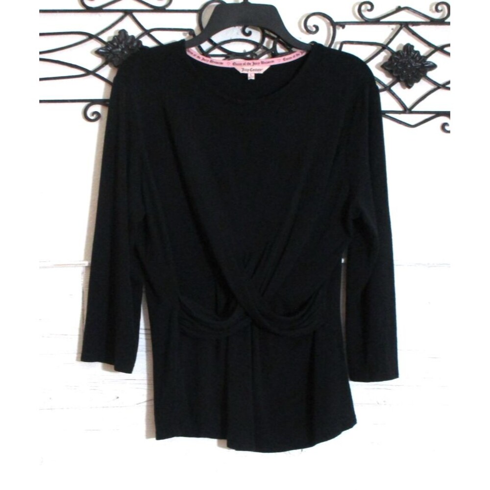 Juicy Couture Women's Knit Top Size L Long Sleeve Black Round Neck